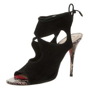 AQUAZZURA Sexy Thing Black Suede Red Snakeskin Print US10, IT40